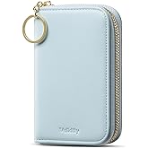 Vulkitty Wallet Women Zipper Bifold Small Leather Card Holder Wallet RFID Blocking with ID Window and Coin Pocket Blue