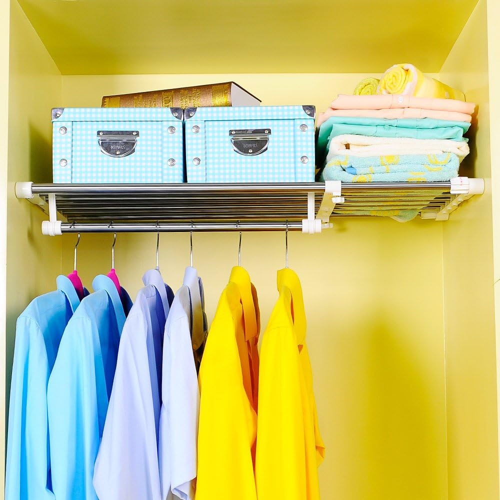 BAOYOUNI Extendable Closet Shelf Rod Clothes Hanger Organizer Heavy