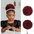 Small Kids Afro Puff 4 Inch Real Human Hair Ponytail for Baby Black Women Kinky Curly Ponytail Extension Drawstring Ponytail Cheer Fake Bun 4c Children African American Afro Puffs Updo Burgundy 30g