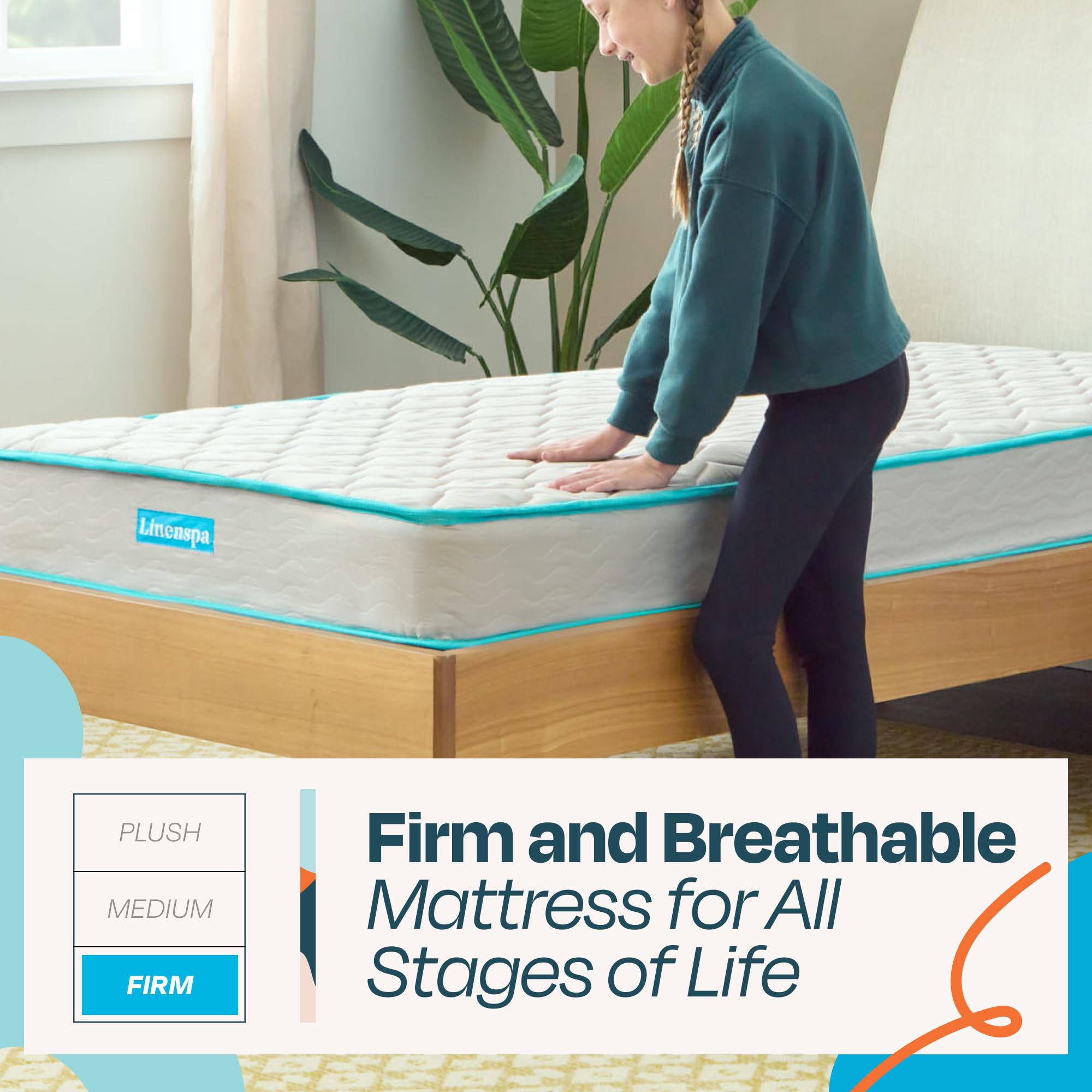 Linenspa 6 Inch Mattress - Firm Feel - Bonnell Spring with Foam Layer - Mattress in a Box - Youth or Kids Bed - Guest Bedroom - Durable and Breathable Support - Affordable - Twin Size