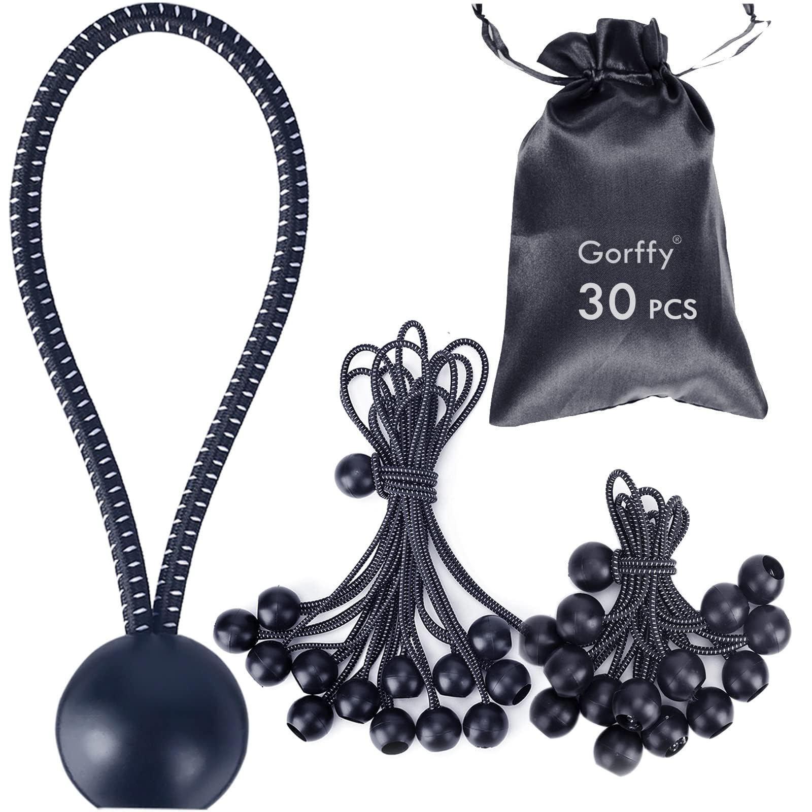 Gorffy Bungee Cord With Balls - 30 Pcs Tarpaulin Bungee Balls 4.8" and 8.8", Heavy Duty Elastic Ties for Camping Tarp and Household Items