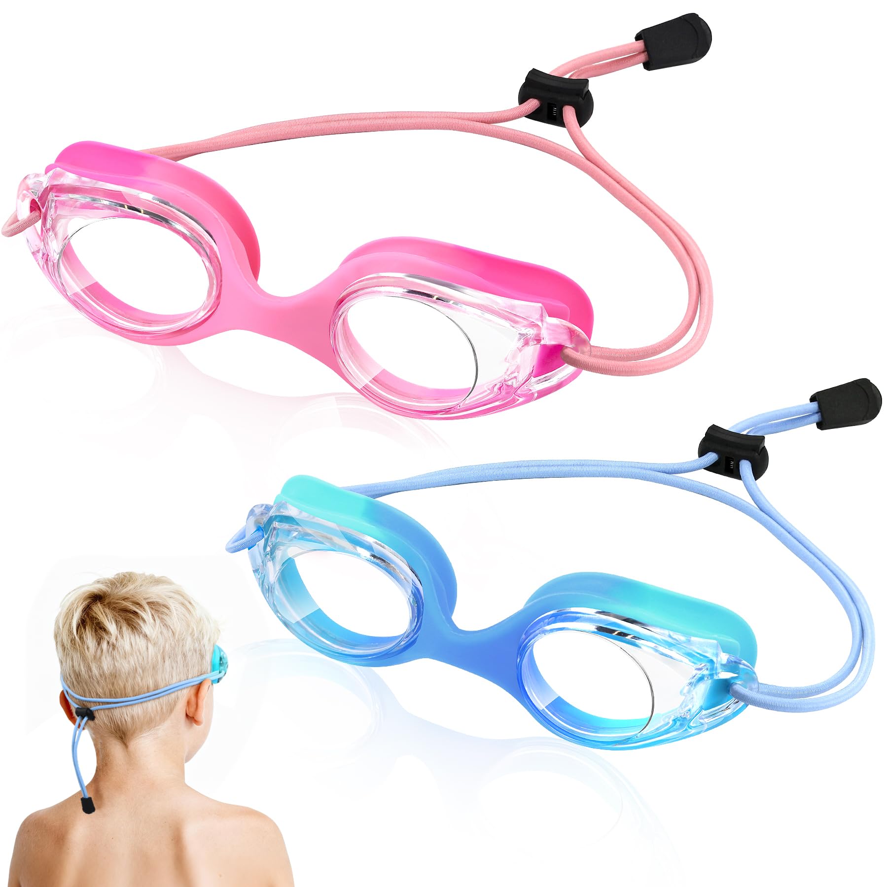 Vvinca Kids Swim Goggles with Bungee Strap No Leaking Anti Fog Toddler Goggles with Quick Adjust Ages 3-14