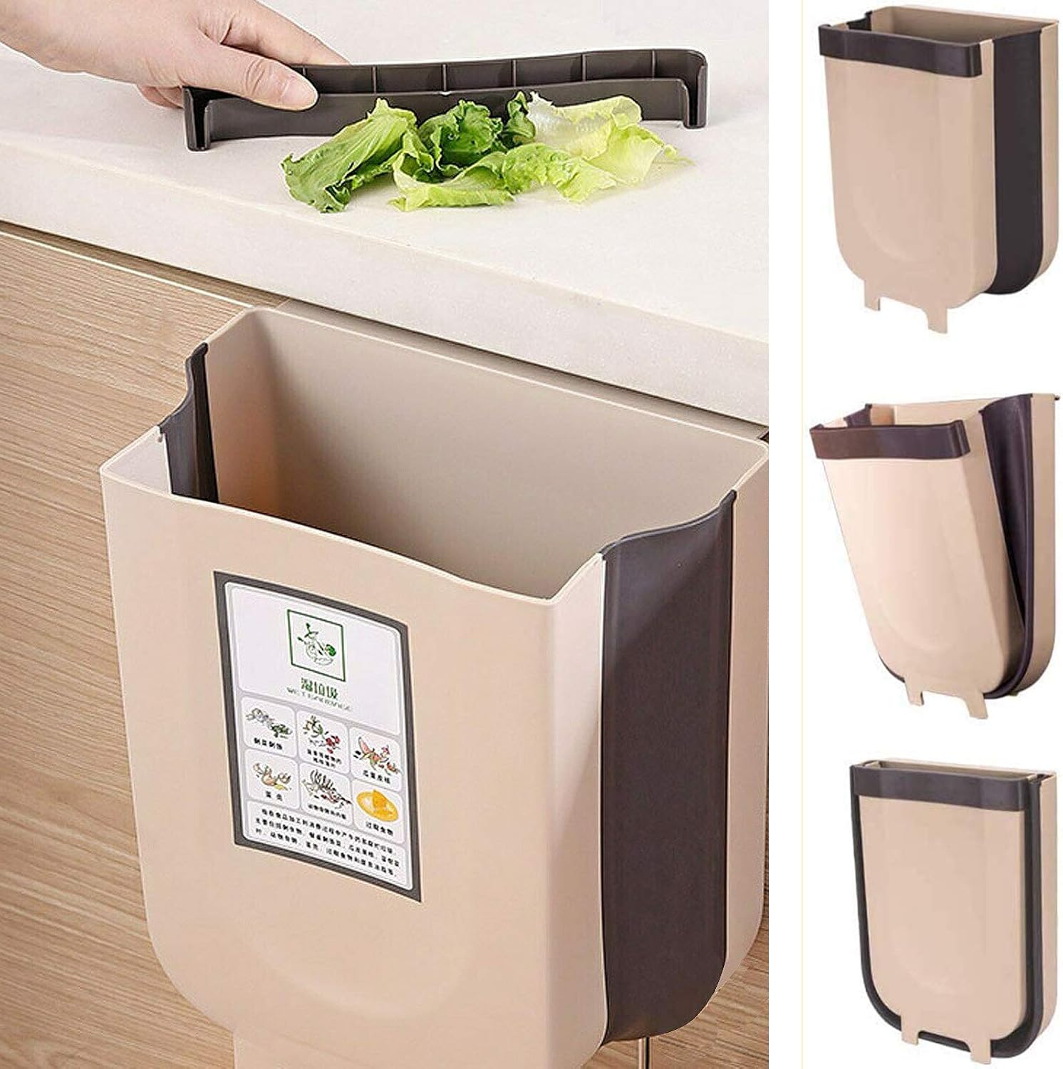 Hanging Trash Can for Kitchen, Compact Wall Mounted Folding