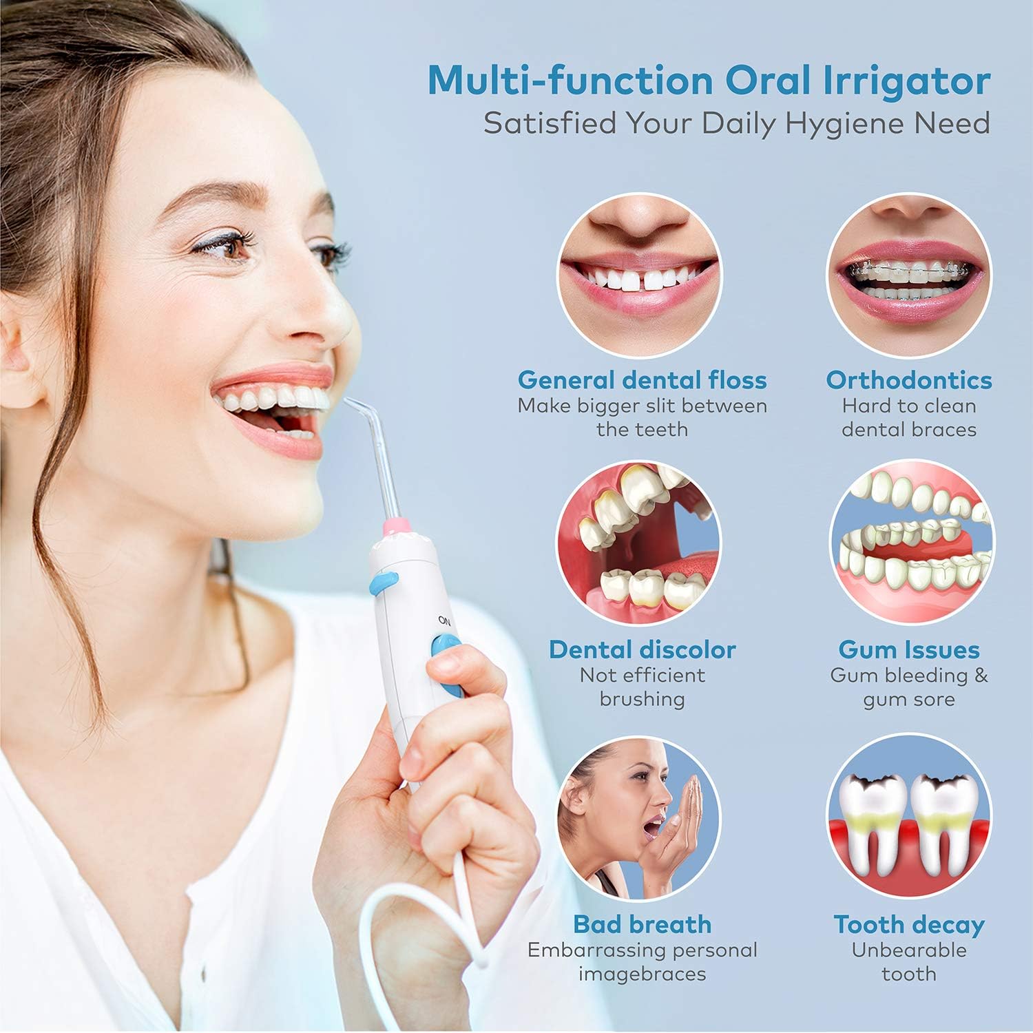 Water Dental Flosser, KUOAS Water Dental Flossers for Teeth with 600ml Capacity and 8 Multifunctional Tips , 10 Pressure Countertop Water Power Flossers for Braces (White): Health & Personal Care