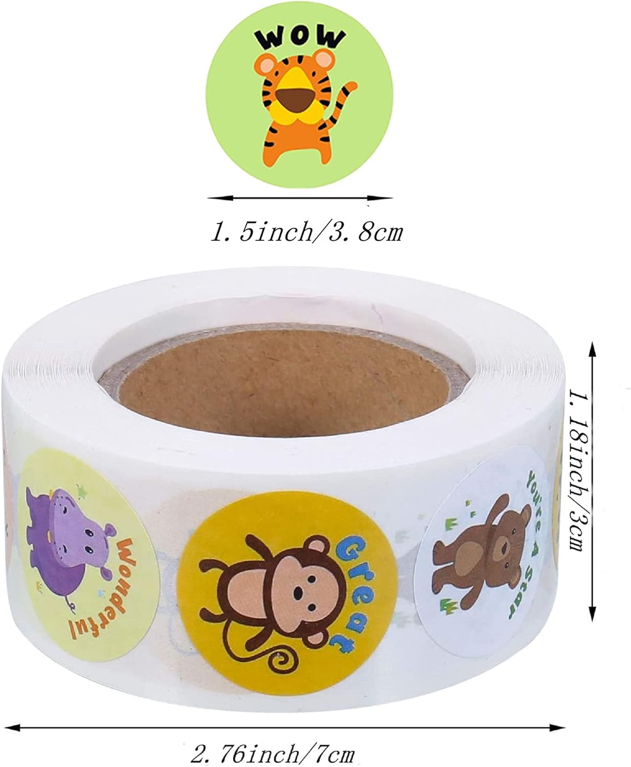 500pcs Reward Stickers Roll, 1.5inch School Motivational Stickers for Children Student, Animal Cartoon Stickers for Teacher Parents Classroom with 8 Designs for Kids: Kitchen & Dining