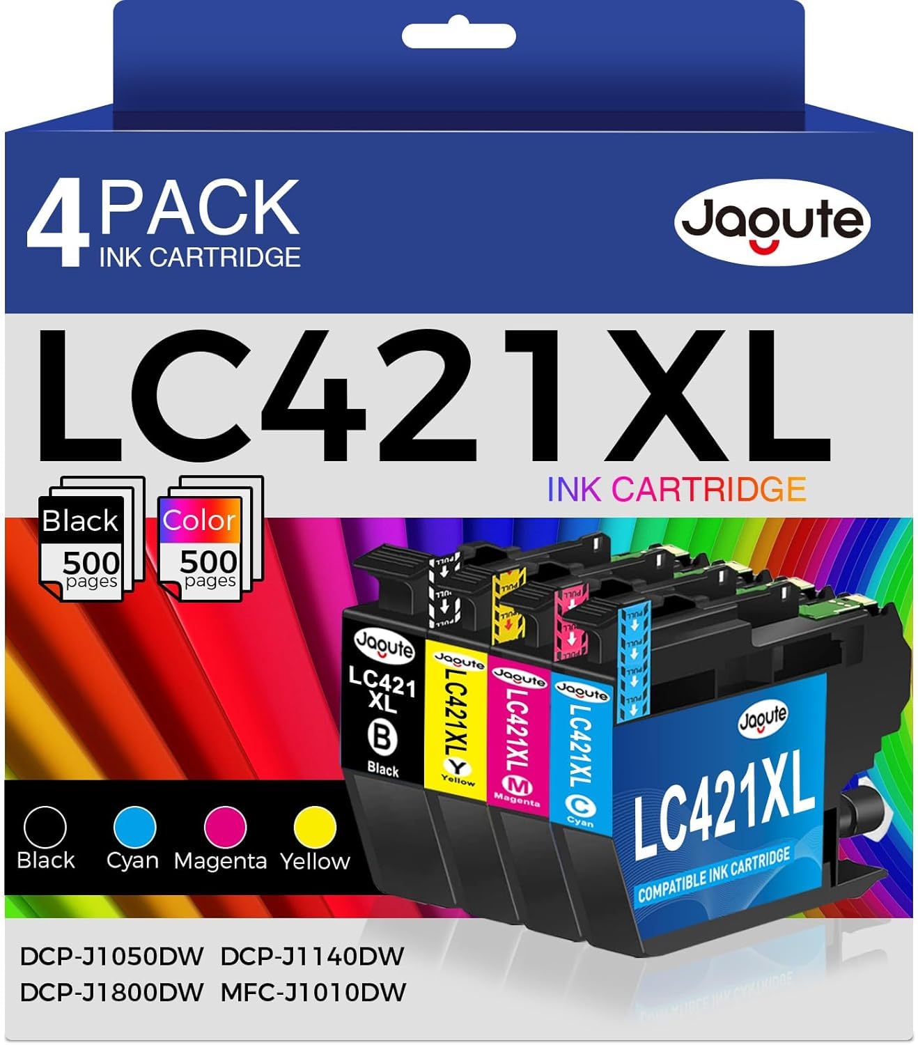 Jagute 4-Pack LC421XL Ink Cartridges Multipack Replacement for Brother LC421 LC421XL for Brother DCP-J1050DW DCP-J1140DW MFC-J1010DW DCP J1050 DCP J1140 MFC J1010 (Black/Cyan/Magenta/Yellow)
