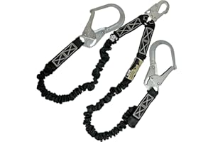 AFP 6FT Double Leg Internal Shock Absorbing Safety Fall Protection Lanyard with Dual Pelican Rebar & Snap Hook | Heavy-Duty Webbing | OSHA & ANSI Rated (Steel)
