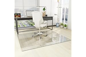 KOONMI [Tempered Glass] 46" x 55" Glass Chair Mat, Heavy Duty Hard Floor Mat with Round Corner and Polished Edge, Office Chair Mat for Carpet Office Home Hardwood Floor Desk