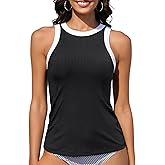 Tankini Tops for Women - High Neck Swimsuit Top Only Modest Bathing Suit Top Ribbed Swim Tank Top No Bottom 2025