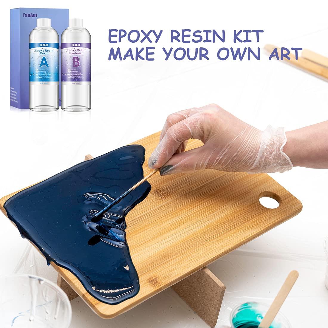 FanAut 18.5 Ounce Epoxy Resin Crystal Clear for Art, Crafts, Tumblers, Casting and Jewelry Making with 2 Droppers, 2 Sticks,2 Pair Gloves and 1 Pack of Resin Glitter: Industrial & Scientific
