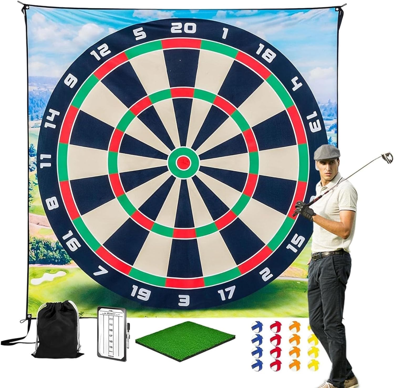 Golf Set with Dart Pattern Mat, 16 Practice Balls for Home, Office, and Hallway - Fun Activity for Adults and Kids
