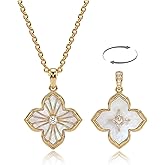 Fettero Necklaces for Women Gold Charm Necklace 2 Sided Lucky Clover Pendant 14K Gold Plated Chain Cross Mom Pearl Necklace for Women Jewelry