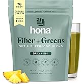 Hona Fiber + Greens, Gut & Superfood Blend, Greens Powder with Prebiotics, Probiotics, Fiber & Natural Caffeine, Gluten Free, Sugar Free, Dairy Free, Vegan Non GMO Greens Superfood Powder, 30 Srvgs