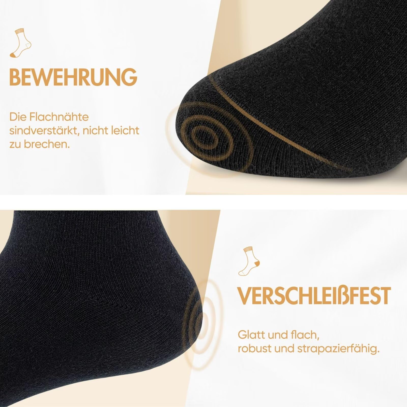 NUOZA 12 Paar Socken Herren 43-46 Schwarz Sportsocken Baumwolle Tennissocken Herren 43-46 Business Socken Damen Lange Atmungsaktive Socks Schwarze Herrensocken Wandersocken Männer Laufsocken 3
