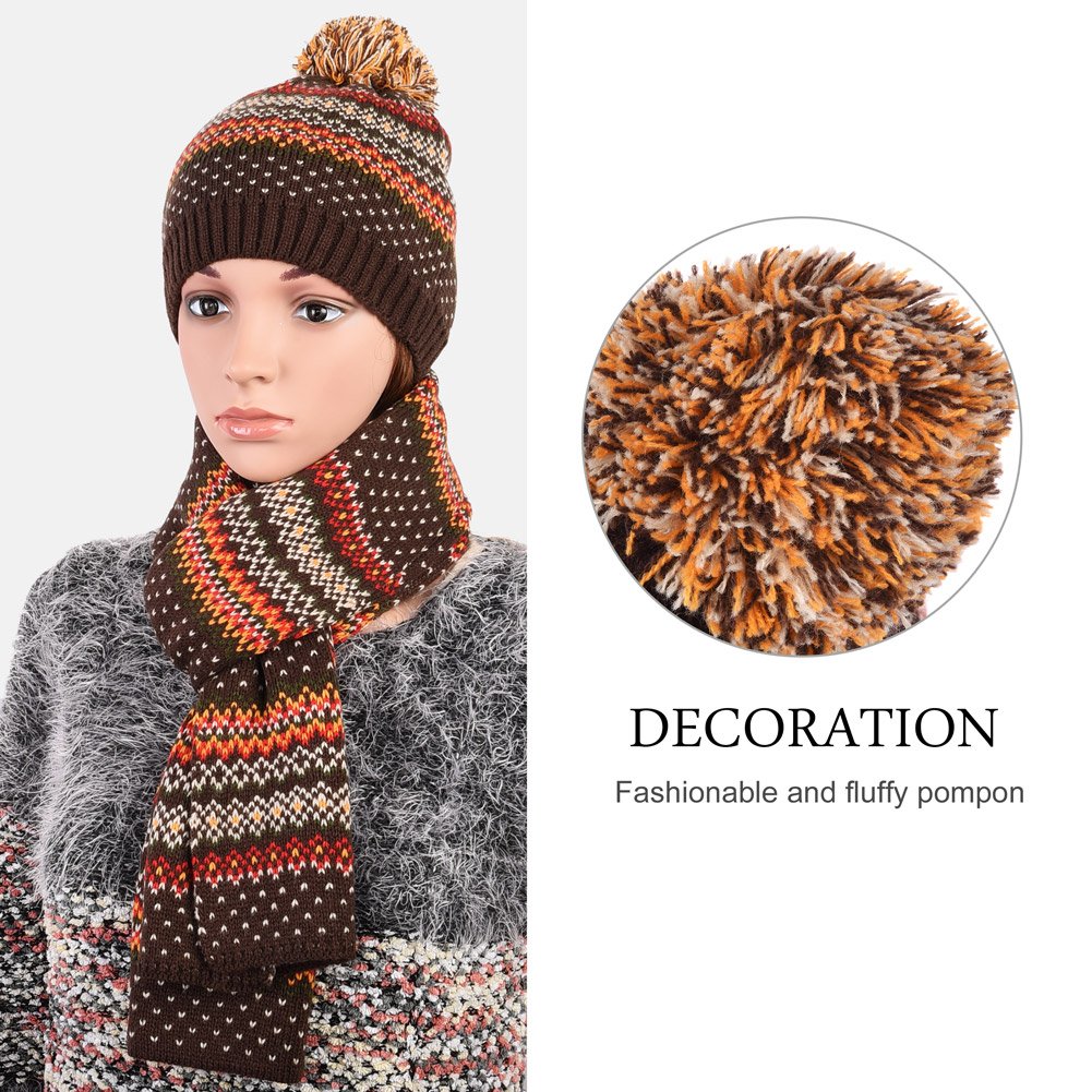 Vbiger Wintermütze klassische Beanie Mütze Damen Mütze und Schal Warm Strickmütze und Strickschal 2 PCS, Kaffee+, Einheitsgröße