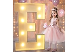 Pooqla 3FT Marquee Light Up Letters, LED Letters Big Mosaic Marquee Letters 3 Feet Tall, Giant Letter Sign for Balloons Birthday Anniversary Wedding Party Decoration, Warm White Letter E