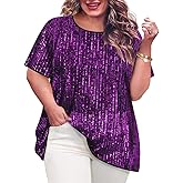 TIYOMI Plus Size Sequin Tops for Women Crewneck Party Tops Sparkly Slimming Tunics XL-5XL