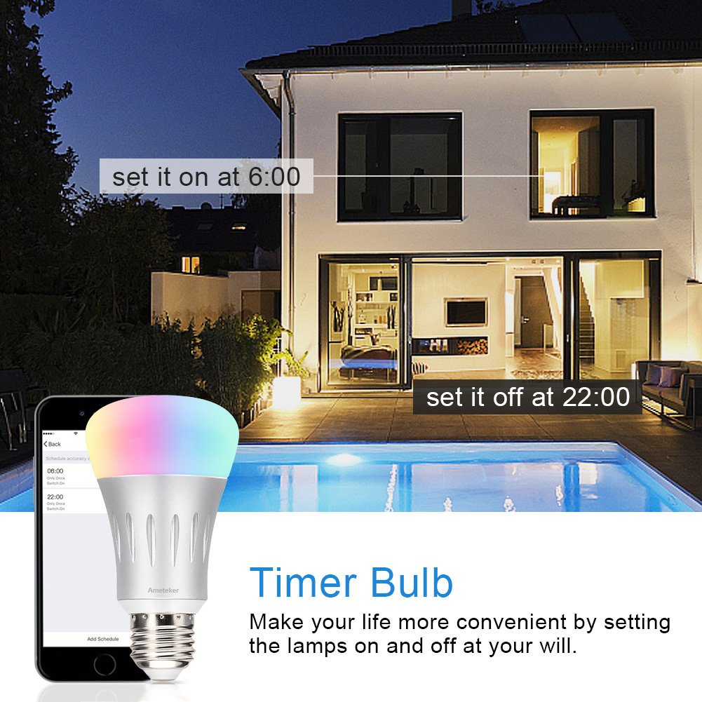 Amteker WiFi Smart Bulb - 7W RGBW Dimmable LED Bulb E27 Works with Alexa Echo, 60W Equivalent, Remote Control by Smartphone IOS & Android
