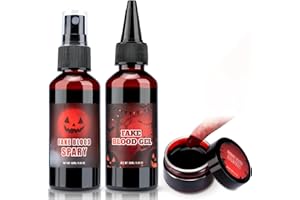 TonJin Halloween Fake Blood Makeup Kit, 3PCS Realistic Washable Costume Blood Set (1.69oz Spray + 1.69oz Dripping + 1.01oz Coagulated ) for Zombie Vampire SFX, Dark Coagulated & Fresh Spray Effects