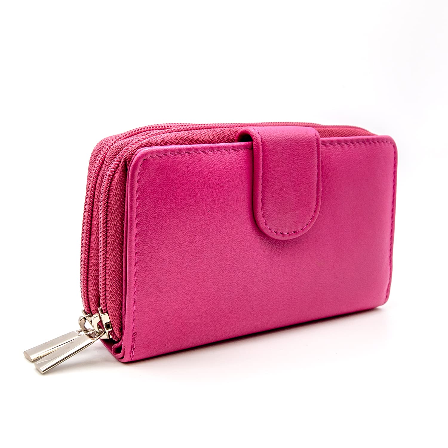 Woodland Leather Women's Small Purse, Real Leather Zip Wallet with Coin and Key Pocket (Fuschia),14x10 CM