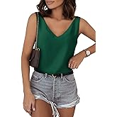BLENCOT Tank Tops for Women V Neck Silk Summer Satin Sleeveless Blouses Basic Camisole Shirts
