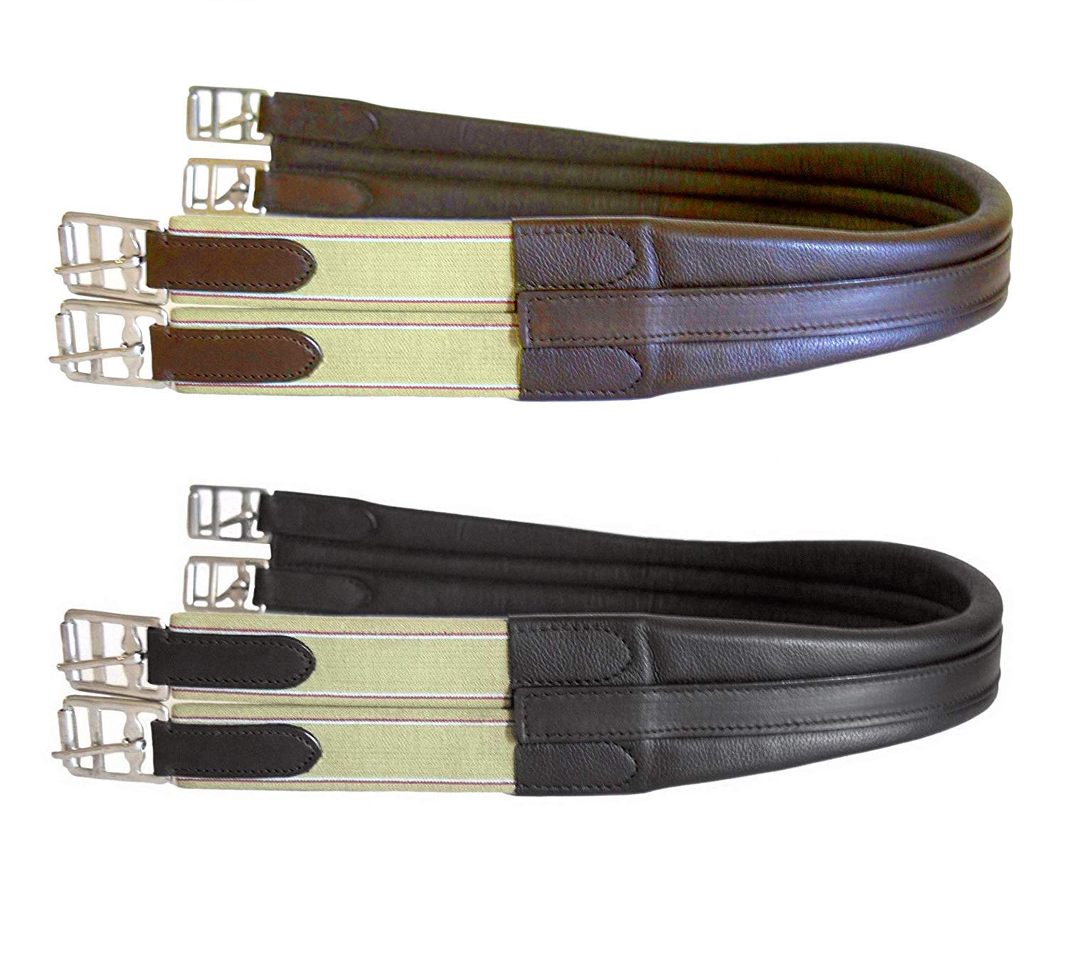 SIE EQUESTRIAN Contoured Leather Chafeless Girth Black Brown 46" /48" / 50" / 52" / 54" / 56" (BLACK, 54") — image 1