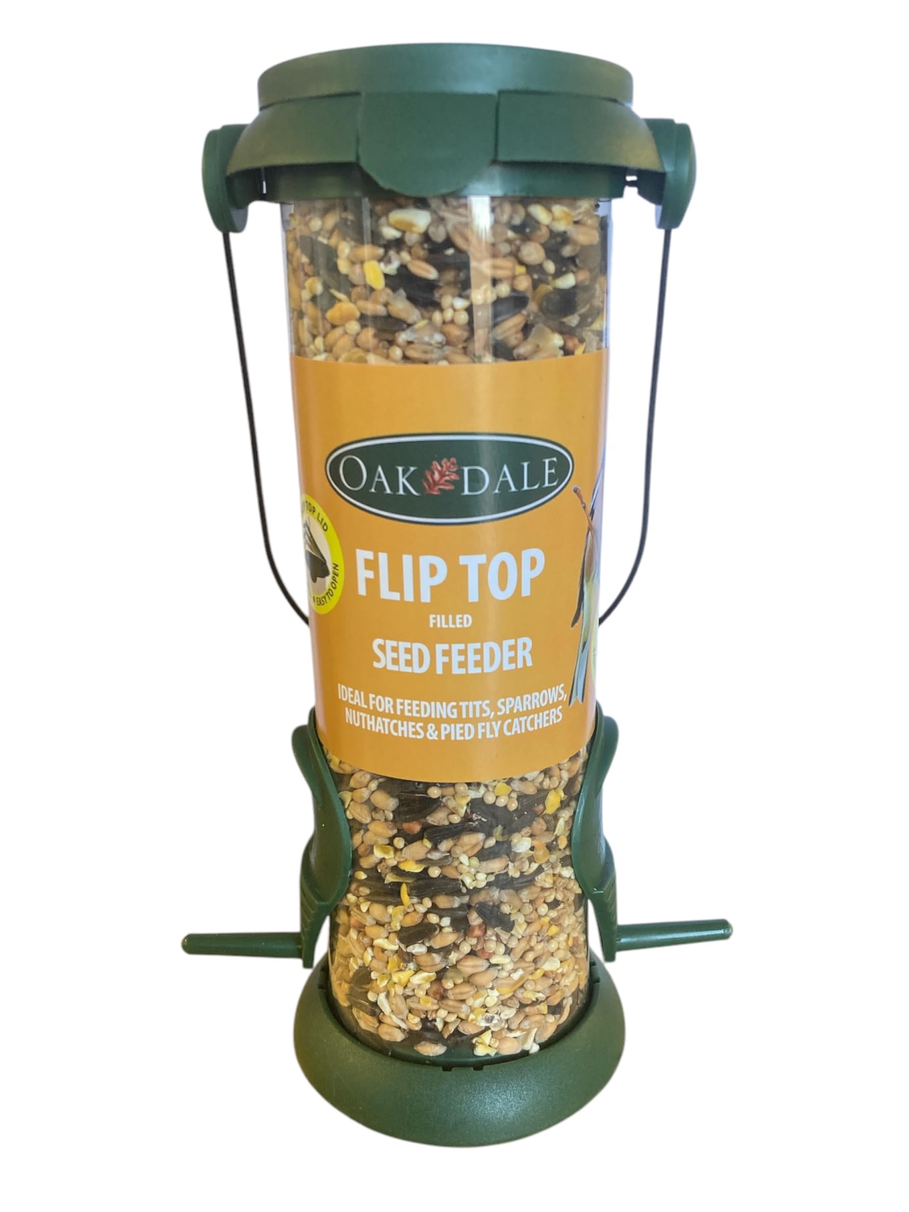 Oakdale Flip Top Premium Filled Seed Wild Bird Feeder Easy Fill With Dual Perch For Birdatching And Garden Outdoor Use All Weather