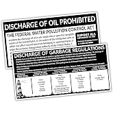 USCG Required Placard Decals 2-Pack (5" x 10") &ndash; Garbage Discharge Notice &amp; Oil Discharge Notice &ndash; Marine Compliance Labels &ndash; Waterproof Decals for Boats &amp; Vessels - Black &amp; White