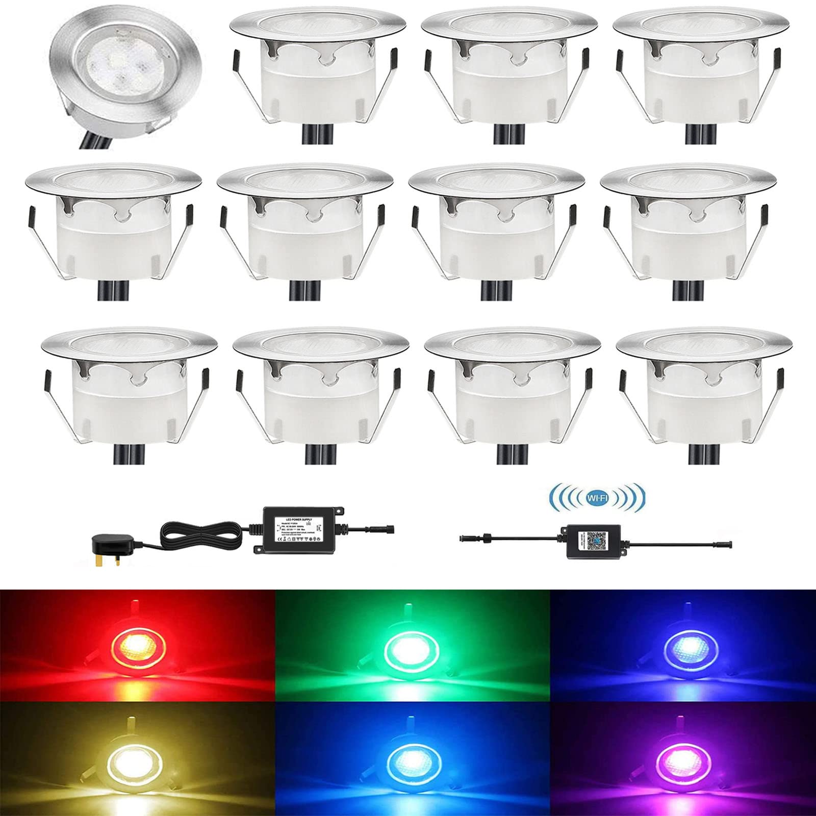 CISLAN 12 Pcs RGB LED Decking Floor Lights WiFi Remote Control Low Voltage Waterproof IP67 for Terrace Patio Path Wall Garden Decoration Outdoor (RGB Light+ WiFi)
