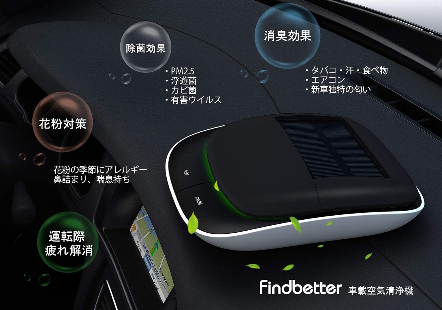 Amazon Co Jp 最新スマート 空気清浄機 Findbetter 車用空気清浄機 エンジン状態より自動清浄 三つスマートモード ソーラー Usb給電 アロマ使用でき 超静音 花粉 アレル物質 Pm2 5対策 イオン 発生器 除菌 消臭 シガーソケット付 複合型hepaフィルター タバコ 微粒子