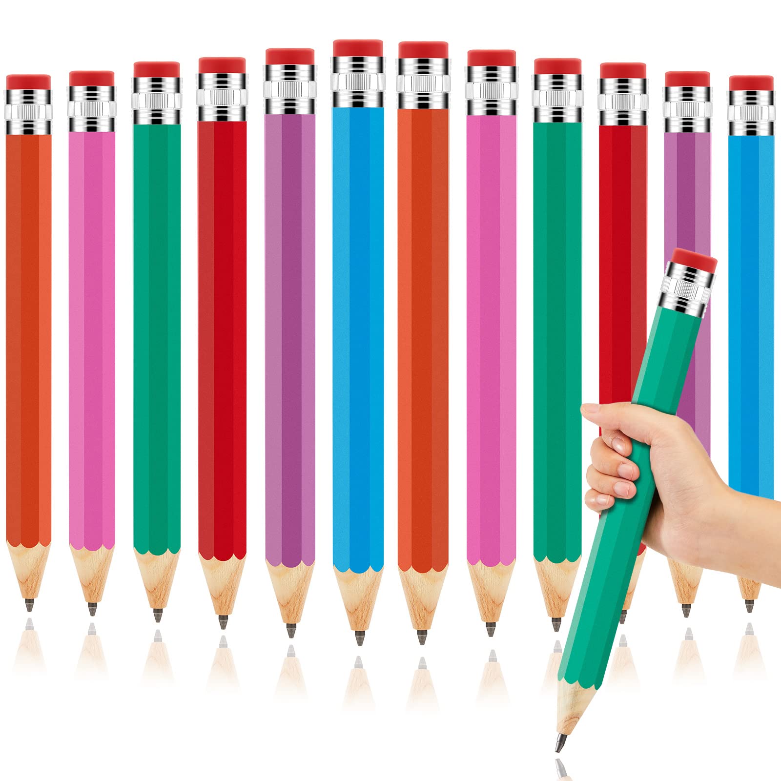 Photo 1 of Lewtemi 12 Pcs Wooden Jumbo Pencils 14 Inch Funny Big Large Novelty Pencil Wood Cool Giant Pencil for Kids Home School Office Halloween Christmas Party Prop Gift Decor Toy, 6 Colors