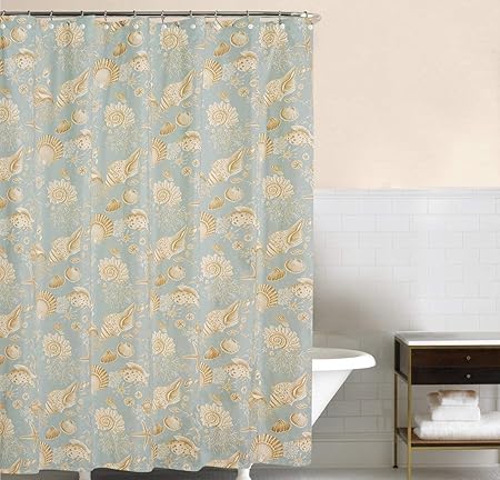 Amazon Com Misc Seashell Shower Curtain Pale Aqua Blue Tan Ocean