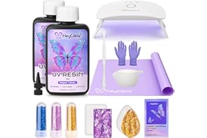 HeyClear UV Resin Kit with Light -200g Crystal Clear, Hard Resina UV Light Fast Curing UV Glue for Beginners Crafting, Molds Jewelry Making, DIY Craft Decorations