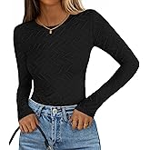 MEROKEETY Women's Fall Long Sleeve Shirts Blouses 2025 Casual Crewneck Textured Fitted Trendy Tops