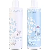 Purezero Moroccan Argan Oil Shampoo & Conditioner set - Repair Damaged Hair - Fight Dandruff & Frizz - Zero Sulfates, Parabens, Dyes, Gluten - 100% Vegan & Cruelty Free - Great For Color Treated Hair