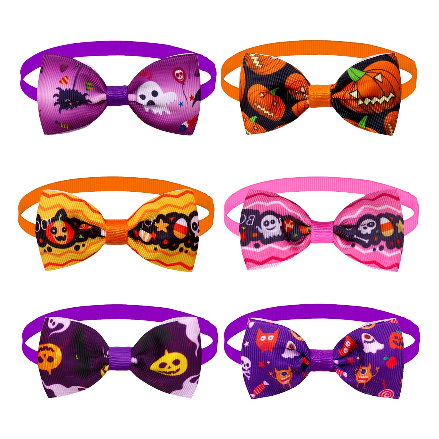 Lezevn 6pcs Halloween Dog Bowties Dog Cat Collar Tuxedo Bowtie Adjustable Comfortable Dog Collar for Party Grooming Accessories