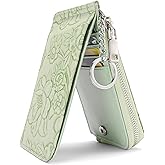 GAEKEAO Small Credit Card Holder Wallet for Women RFID Leather Slim Wristlet Keychain Wallets With Zipper Pocket