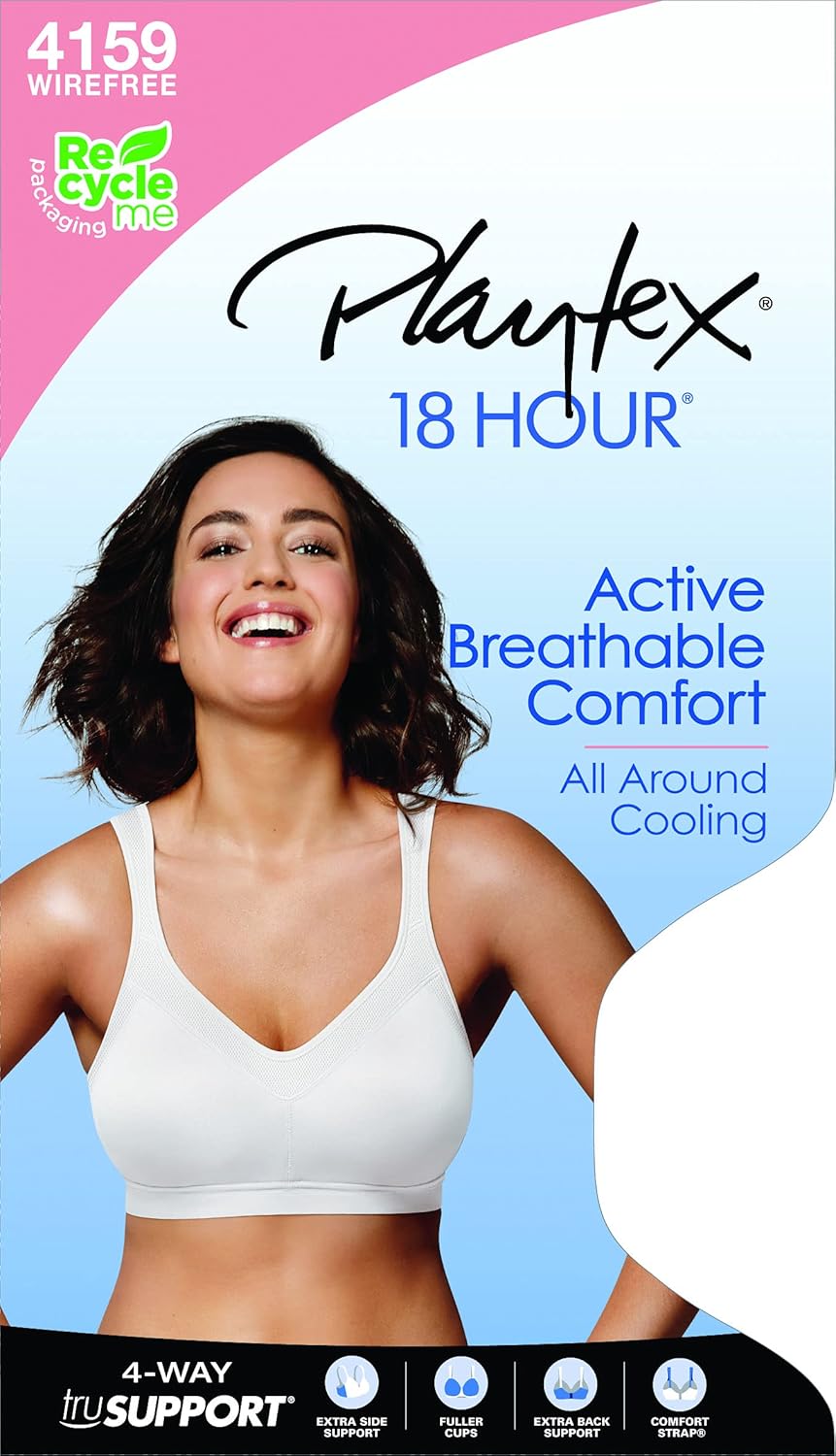 Playtex Women's 18 Hour Active Lifestyle Full Coverage Bra #4159 at  Women’s Clothing store: Bras