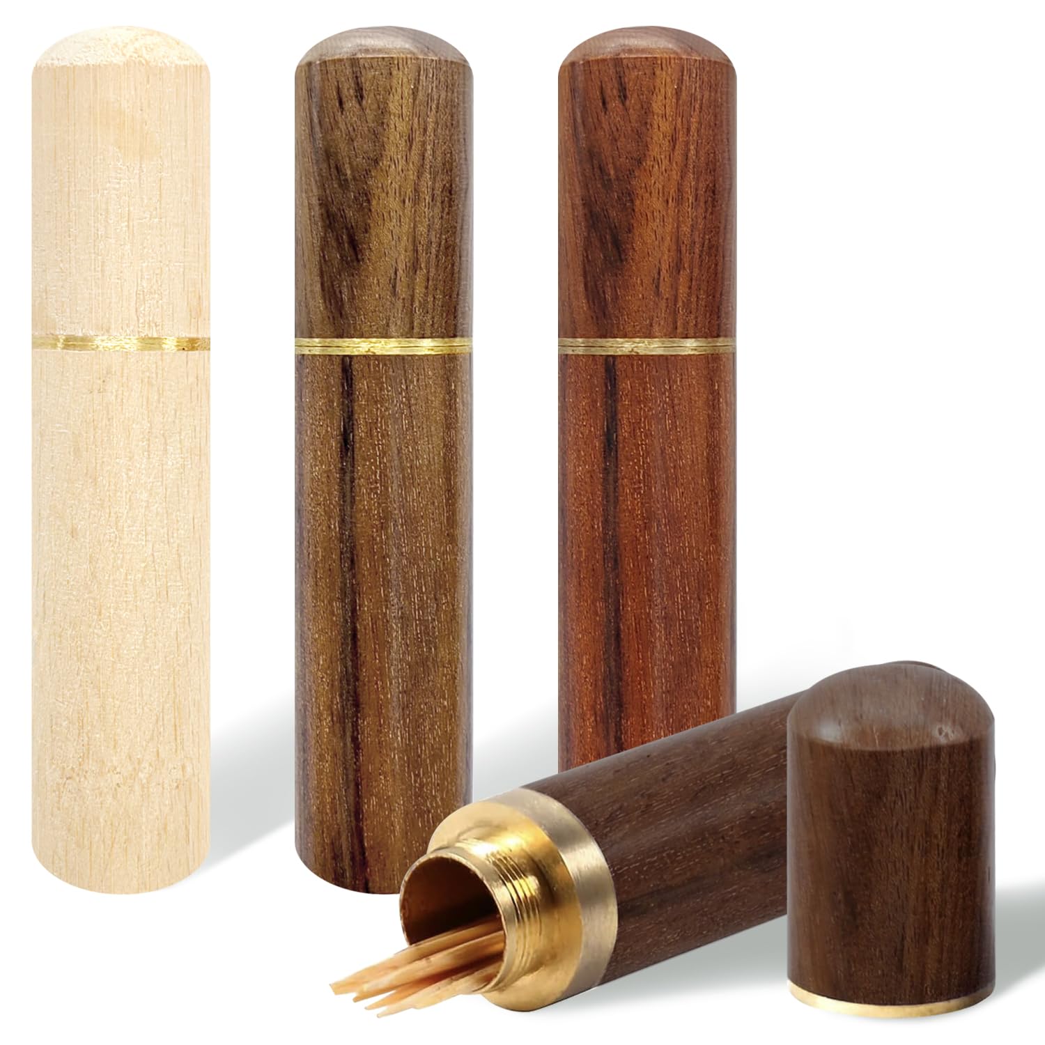 CENCERY 4 Pcs Toothpick Holder Toothpick Holder Box Portable Wooden Toothpick Case Toothpick Pocket Box Mini Toothpick Box for Toothpicks, Pill Beads, Ear Picks, Cotton Swabs, and Small Items