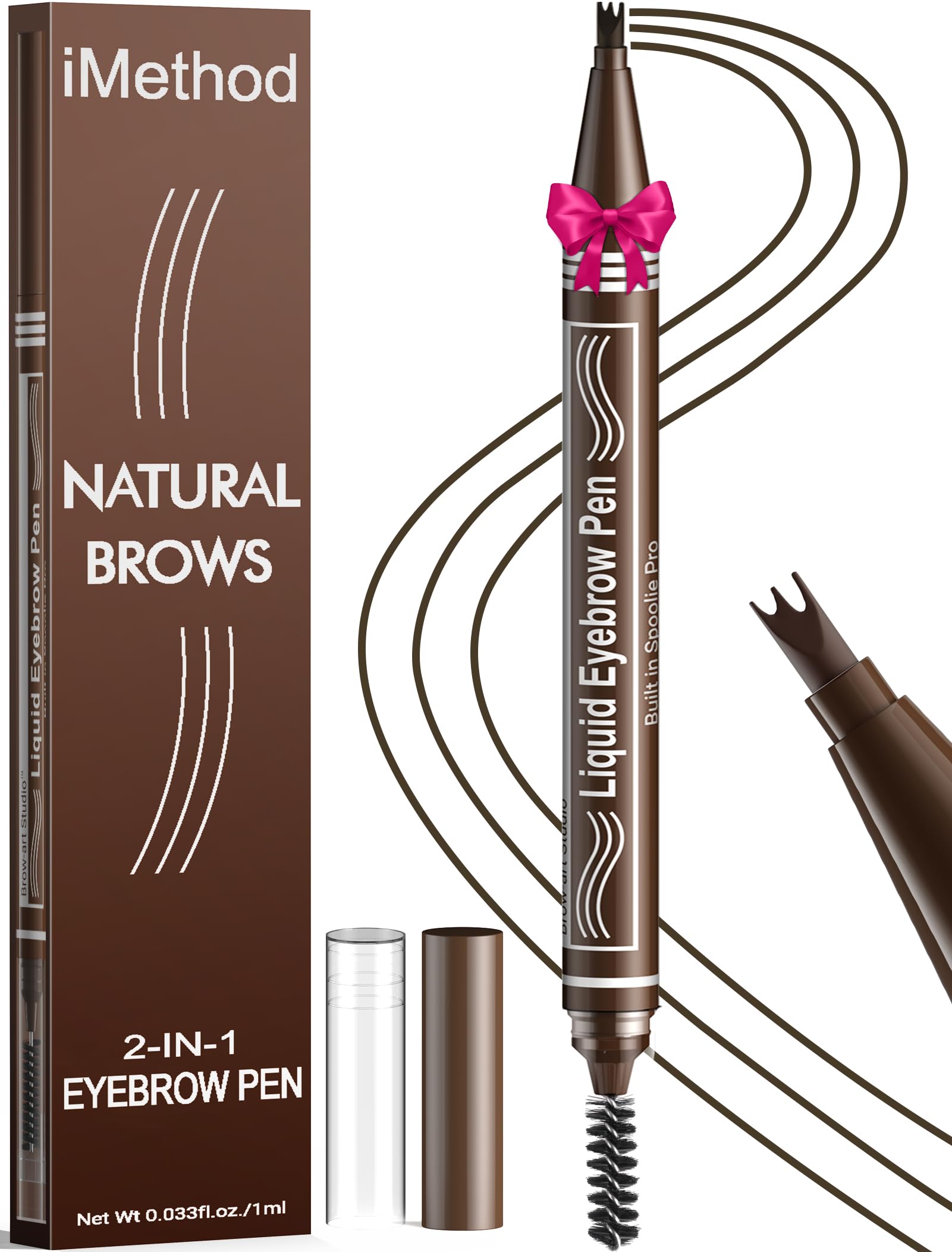 iMethod Microblading Eyebrow Pen - Eyebrow Pencil 2-in-1 Dual-Ended Eye Brow Pencils for Women with 3-Fork-Tip and Spoolie Brush Create Natural Hair-Like Defined Brows, Last All-Day, Black Brown