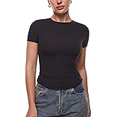 INLYRIC Women's Inbarely Ultra Short Sleeve Tops Crew Neck Double Lined Going Out Slim Fit T Shirts Summer Basic Tees