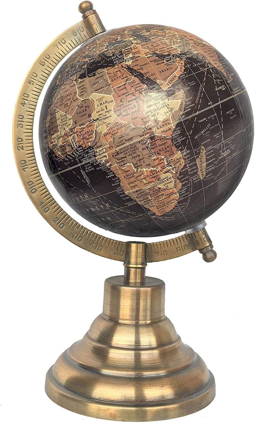 5" Black Multicolour Brown Educational, Antique Globe with Brass Antique Arc and Base, World Globe, Home Decor, Office Decor, Gift Item by Globes Hub