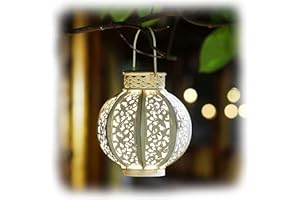 MAGGIFT 2 Pack Hanging Solar Lights,Outdoor Ramadan Solar Lanterns,Garden Decorative Hanging Solar Light,Beige White
