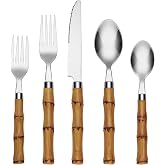 Cambridge Bamboo Plastic Handle 20-Piece Silverware Set for 4, Flatware | silver, dishwasher safe | plastic handles | knives, forks, &amp; spoons | heavy duty, utensil cutlery set for kitchen and dining