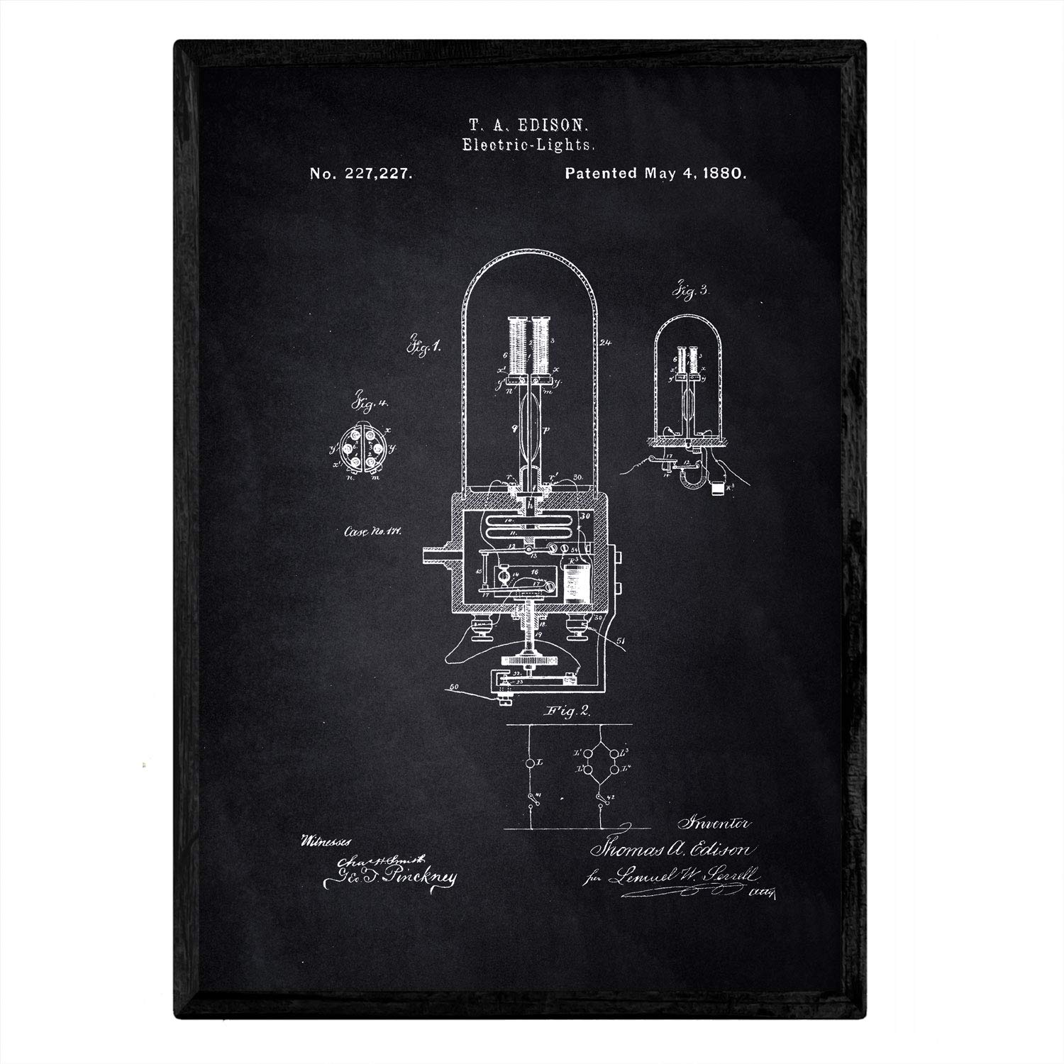 Nacnic Poster patent electric bulb 2. Plate with old design patent in A3 size with black background