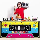 Yiaoyinnz 6FT 80s 90s Theme Tablecloth 90s Party Decorations Radio Cassette Player Tablecover Retro Disco Rectangle Table Clo
