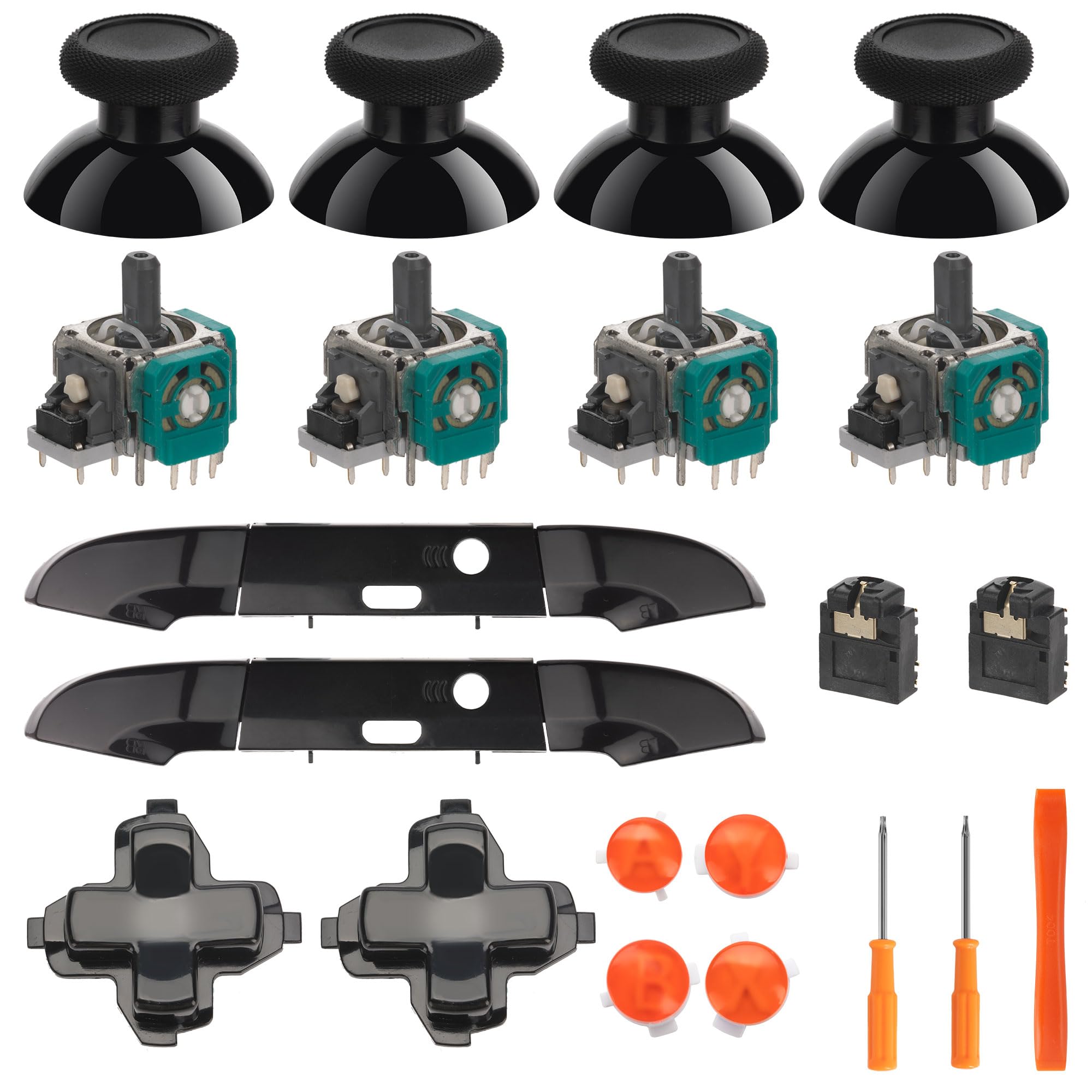 Repair Kit for Xbox One S/X Controller, Thumbsticks, 3D Analog Joysticks, LB RB Bumper, Dpad, ABXY Buttons, Headphone Jack, Replacement Parts for Xbox One Controller(Model: 1708)(Orange ABXY)