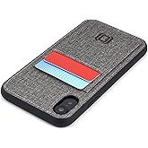 Dockem Luxe M2T Wallet Case for iPhone XR (6.1"): Built-in Invisible Metal Plate for Magnetic Mounting with Canvas Style Synthetic Leather 2 Card Slots [Grey]