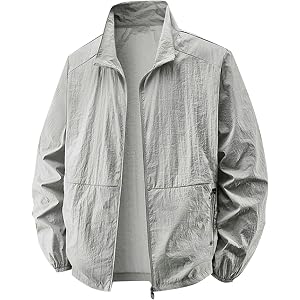 bawilom Men's Lightweight Sun Shirts Full Zip Stand Collar Jacket | Lightweight Sun Shirts Full Zip Stand Collar Zipper Pocke