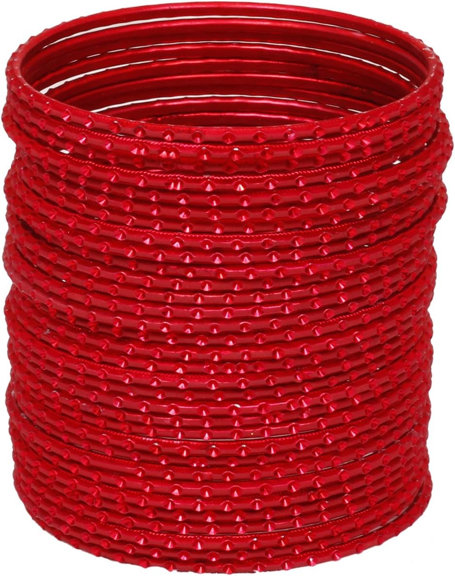 CHAUHAN COLLECTION 32 pcs American Gold Plated Red Color Plain Spark Mix Shining Bangle Set (2.6) (2.4) (2.6)